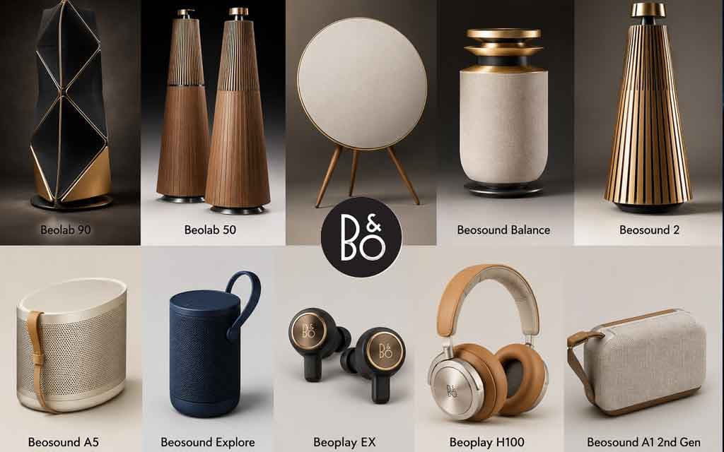 Bang & Olufsen luxury speakers with premium Scandinavian design, immersive wireless sound, AI room optimization, and high-end home audio setup