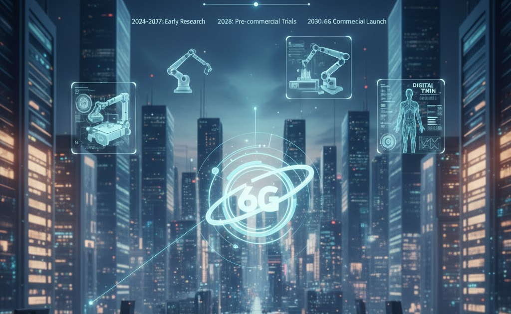 Conceptual illustration of 6G-enabled human-machine convergence with implantable connectivity and brain-computer interfaces