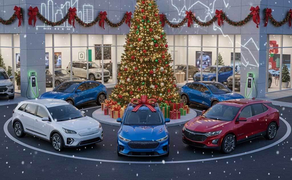 Best EV deals during Christmas week 2025 with electric cars offering big discounts, low-cost leases, and holiday incentives