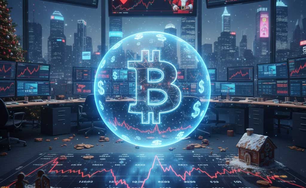Bitcoin price volatility in December 2025 showing sharp swings and year-end consolidation below $90,000