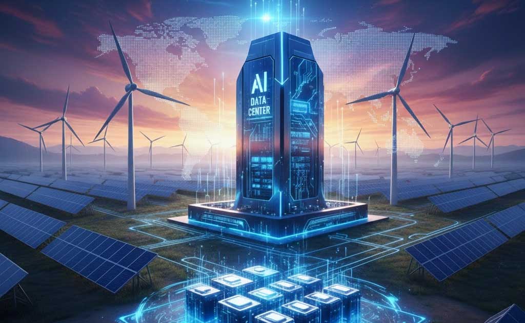 Solar panels, wind turbines, and battery storage symbolizing strong clean energy growth outlook for 2026 despite policy rollbacks