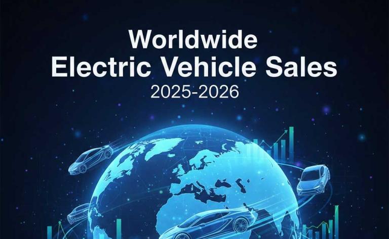 Worldwide electric vehicle sales in 2025 showing country-by-country EV adoption and 2026 projections
