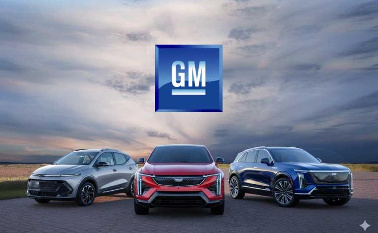 GM electric vehicle using bidirectional charging to power a home, showcasing GM Energy ecosystem with upcoming Bolt, OPTIQ, and VISTIQ EVs