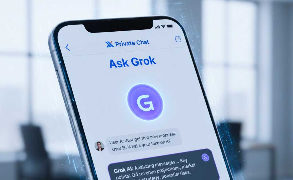 Grok AI integrated into X private chats with the new Ask Grok feature for instant message analysis