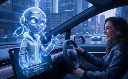 Grok AI voice assistant controlling navigation inside a Tesla vehicle in 2025