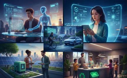 7 inspiring tech resolutions for 2026 featuring AI agents, green hydrogen innovation, smart sustainability technology, and electric vehicles driving a cleaner future
