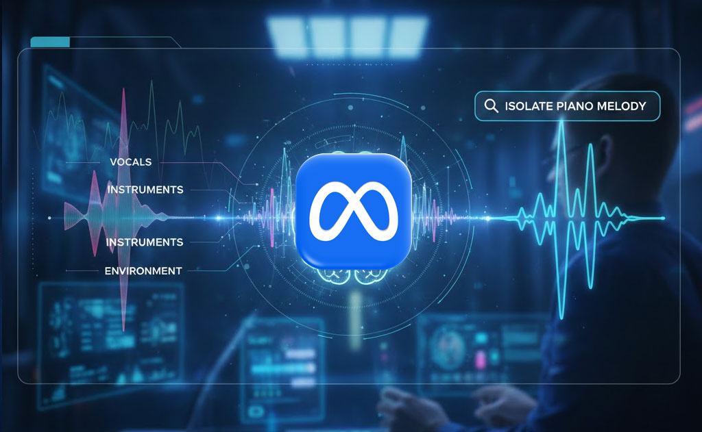 Meta SAM Audio AI model demonstrating prompt-based sound separation from complex audio mixes