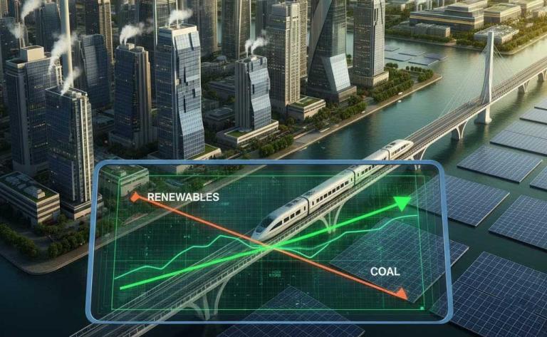 Renewable energy surpassing coal in global electricity generation in 2025, marking a historic clean energy milestone