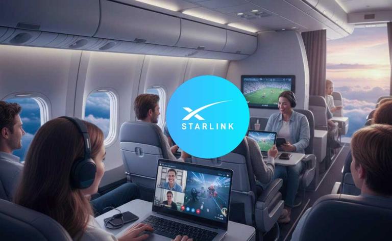 Starlink Aviation satellite internet system delivering high-speed Wi-Fi on commercial aircraft in 2025