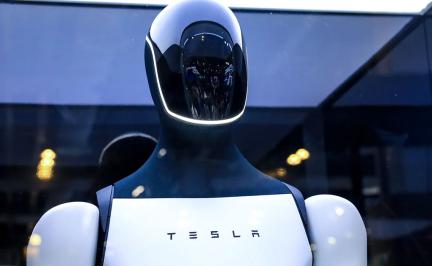 Tesla Optimus humanoid robot performing household chores like cleaning, folding laundry, and cooking in a modern home