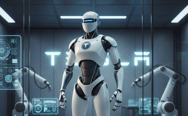 Tesla Optimus Gen-3 humanoid robot performing tasks with AI-powered efficiency, representing Musk’s vision of future wattage-based economy.