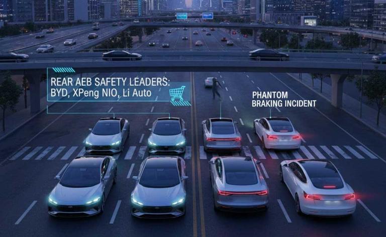 Tesla phantom braking incident compared with Chinese EV rear automatic emergency braking safety systems in 2025