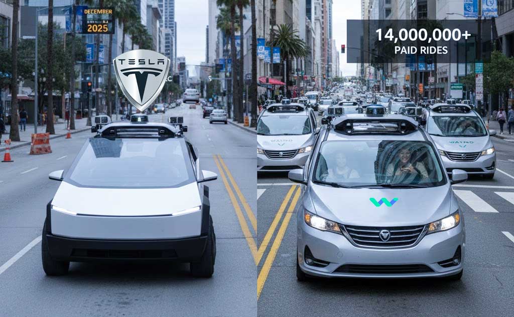 Tesla Robotaxi testing empty cars in Austin compared to Waymo driverless robotaxi fleet in December 2025