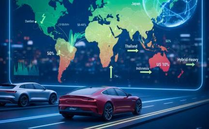 World map showing global electric vehicle adoption rates in 2026, highlighting leading countries like Norway and China with EV market share percentages.