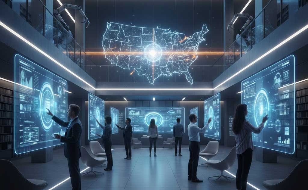 AI in banking USA showing fewer bank branches and employees with AI powered digital banking systems in 2026