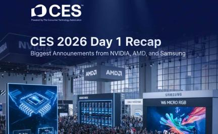 CES 2026 Day 1 highlights featuring NVIDIA Rubin AI platform, AMD Ryzen AI processors, LG OLED TVs, and Samsung Micro RGB displays