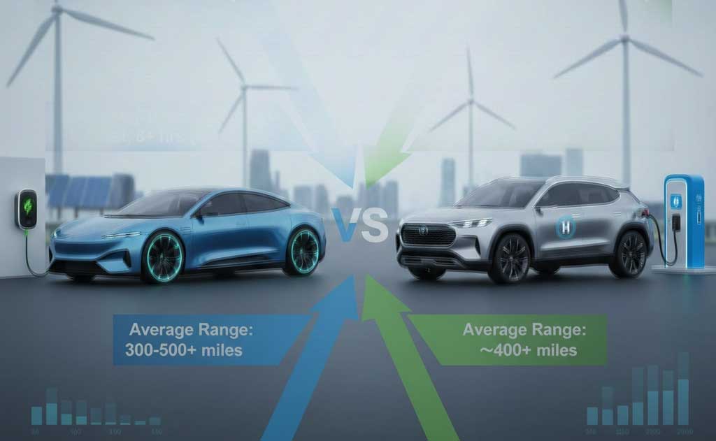 EV vs hydrogen cars comparison in 2026 showing efficiency, cost, infrastructure, range, and environmental impact.