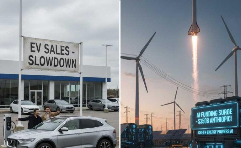 Future Tech Weekly January 12–18 2026 covering EV slowdown, AI funding surge, green energy partnerships and SpaceX launches