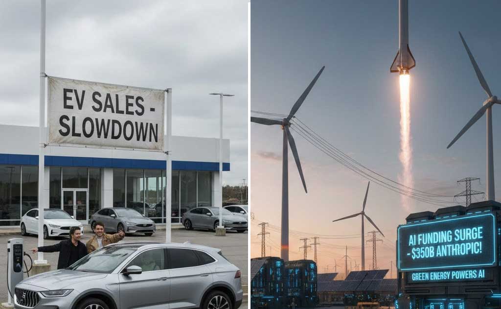 Future Tech Weekly January 12–18 2026 covering EV slowdown, AI funding surge, green energy partnerships and SpaceX launches