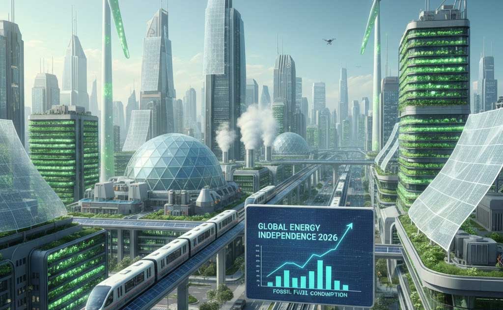 Green technology innovations replacing fossil fuels in 2026 including solar, wind, batteries, hydrogen, and AI grids