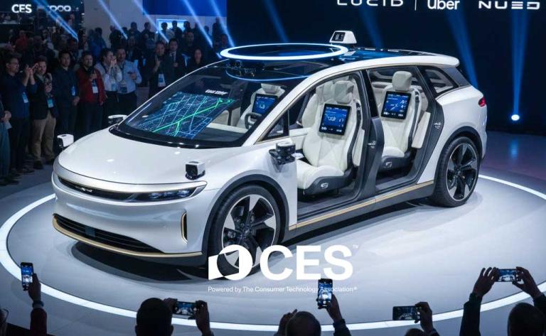 Lucid production-intent robotaxi unveiled with Nuro and Uber at CES 2026