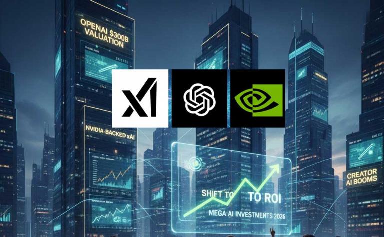 Visualization of major AI investments in 2026 including OpenAI, xAI, Nvidia, and large-scale data center infrastructure