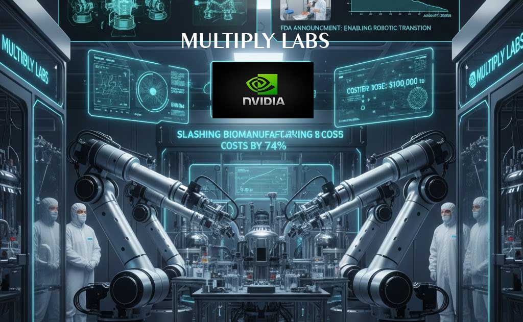 AI-powered robotics system from Multiply Labs and NVIDIA automates personalized cell therapy manufacturing in a sterile clean-room environment in 2026