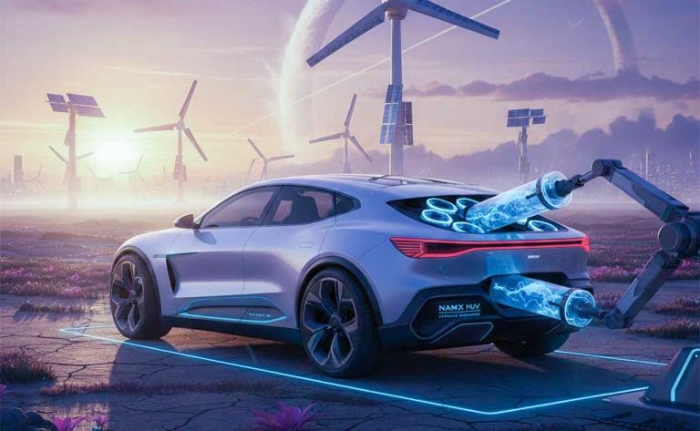 NAMX HUV hydrogen-powered SUV with removable hydrogen capsules and futuristic Pininfarina design