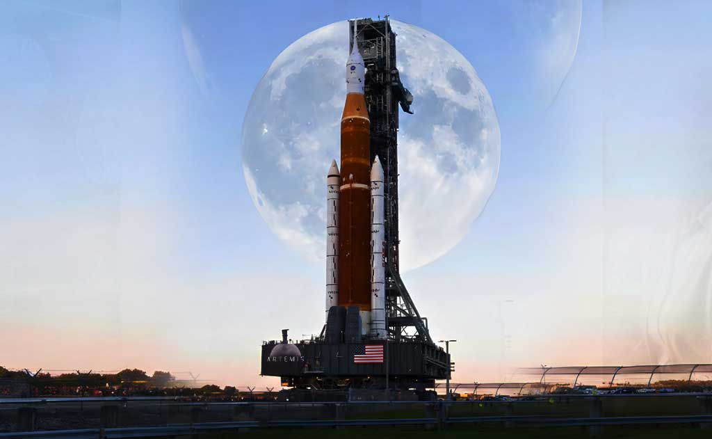 NASA’s Space Launch System rocket carrying the Orion spacecraft rolls out of the Vehicle Assembly Building for the Artemis II crewed Moon mission in 2026