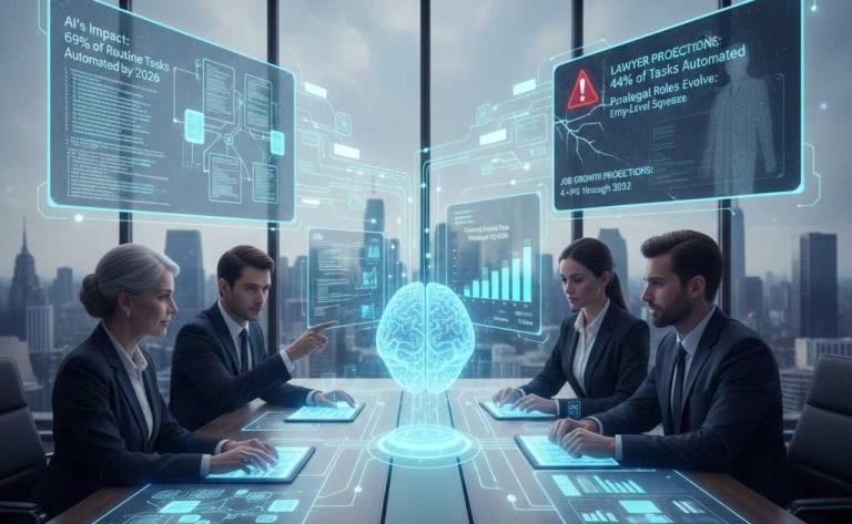 AI-powered legal software assisting lawyers and paralegals with contract review and legal research in modern law firms in 2026