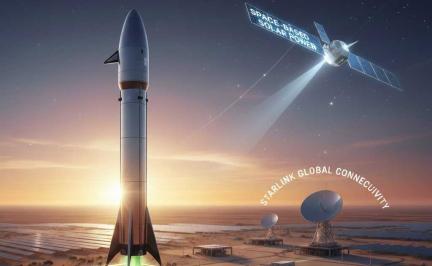 SpaceX reusable rocket launching into orbit symbolizing clean energy innovation, sustainable space technology, and the future of space-based solar power