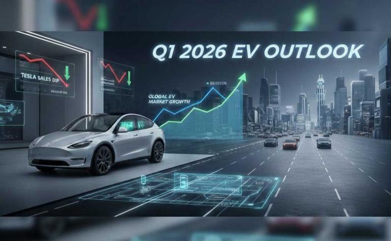 Tesla vs global EV market 2026 showing Tesla sales dip, BYD growth and continued innovation in autonomy and software