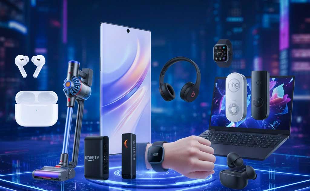 Top gadget deals in January 2026 featuring headphones, laptops, smartwatches, and smart home devices in the USA