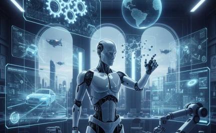 Illustration of a multimodal AI world model understanding 3D space, physics, and object interactions for robotics and physical intelligence in 2026