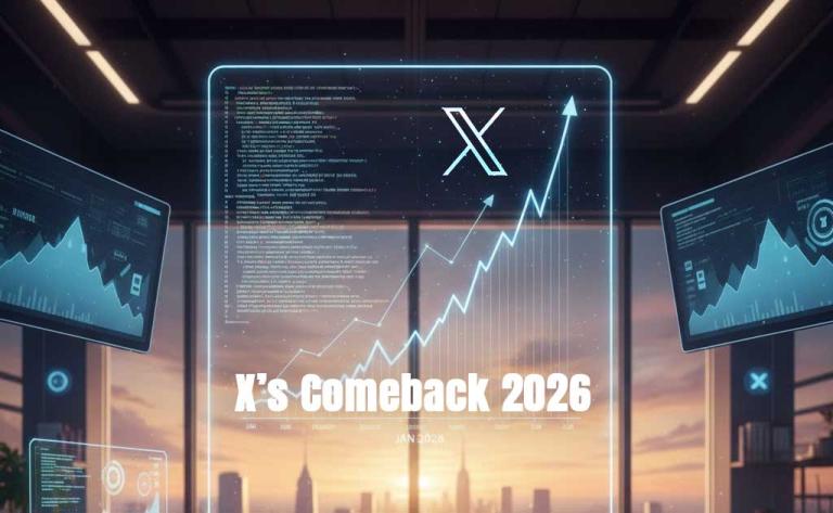 X platform comeback in 2026 showing open source algorithm, creator monetization growth, and Grok AI integration