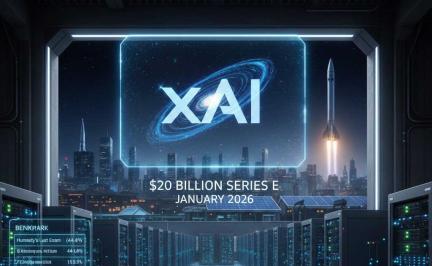 xAI Colossus supercomputer with massive GPU clusters and Grok AI interface representing xAI’s $20 billion Series E funding and AI breakthroughs in 2026