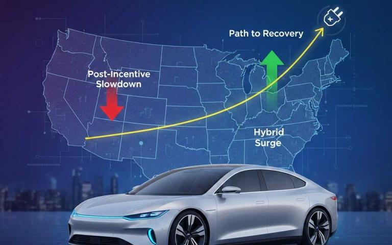 2026 US EV sales slowdown after tax credit expiration with hybrid vehicle market share rising