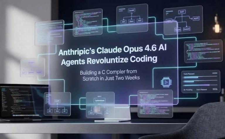 Claude Opus 4.6 AI agents autonomously building a Rust-based C compiler capable of compiling Linux and running Doom