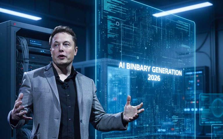 Concept illustration of AI transforming natural language prompts into optimized binary code