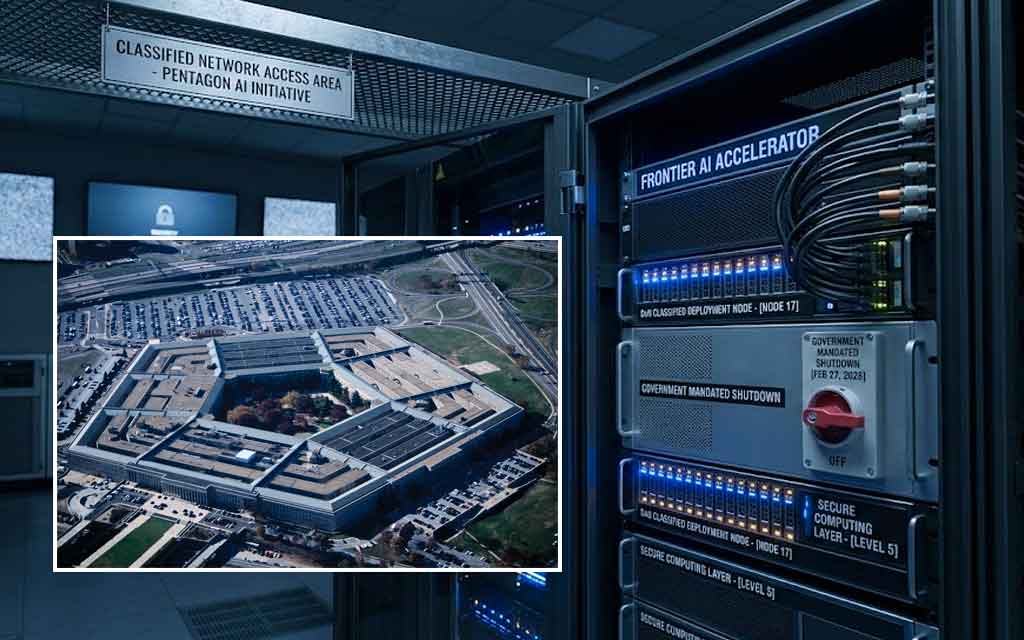 AI military tensions February 2026 showing Pentagon, Anthropic Claude controversy, OpenAI DoD deal, and US defense AI funding debate