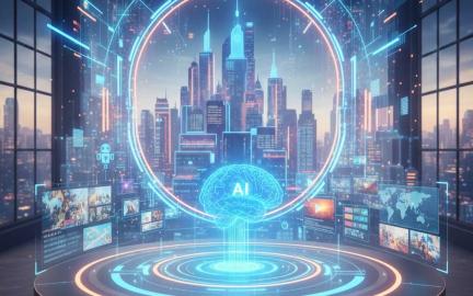 Business owner using AI-powered video editing software to create personalized digital marketing content in 2026