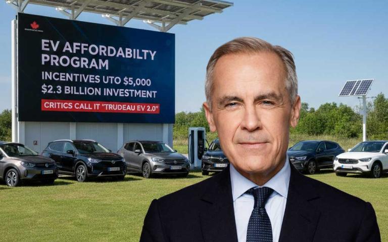Prime Minister Mark Carney announcing Canada EV rebate program 2026