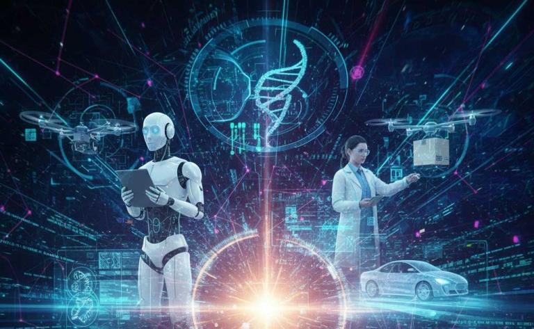 Collage of top AI stories February 2026: Claude Cowork plugins, OpenScholar literature synthesis, GPT-5.3-Codex coding AI, and Big Tech AI investments