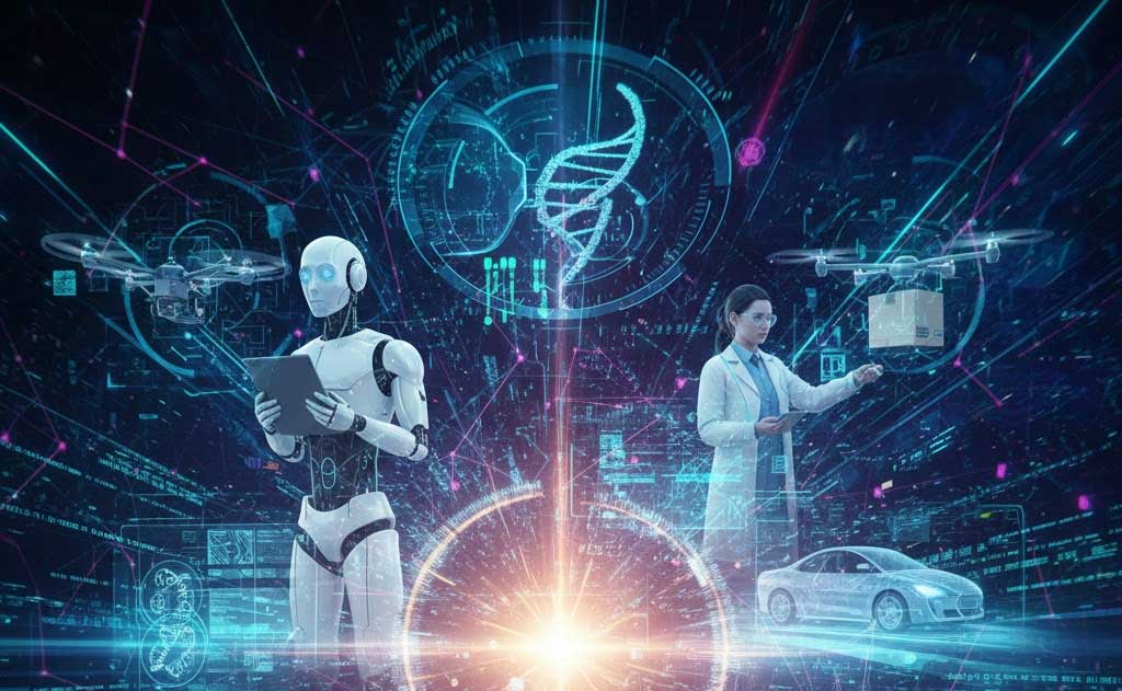 Collage of top AI stories February 2026: Claude Cowork plugins, OpenScholar literature synthesis, GPT-5.3-Codex coding AI, and Big Tech AI investments