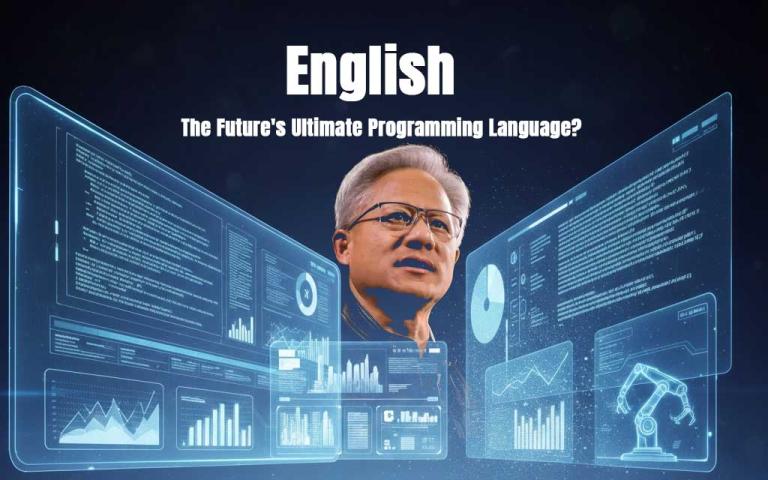 NVIDIA CEO Jensen Huang speaking about English becoming the future programming language at a global tech summit