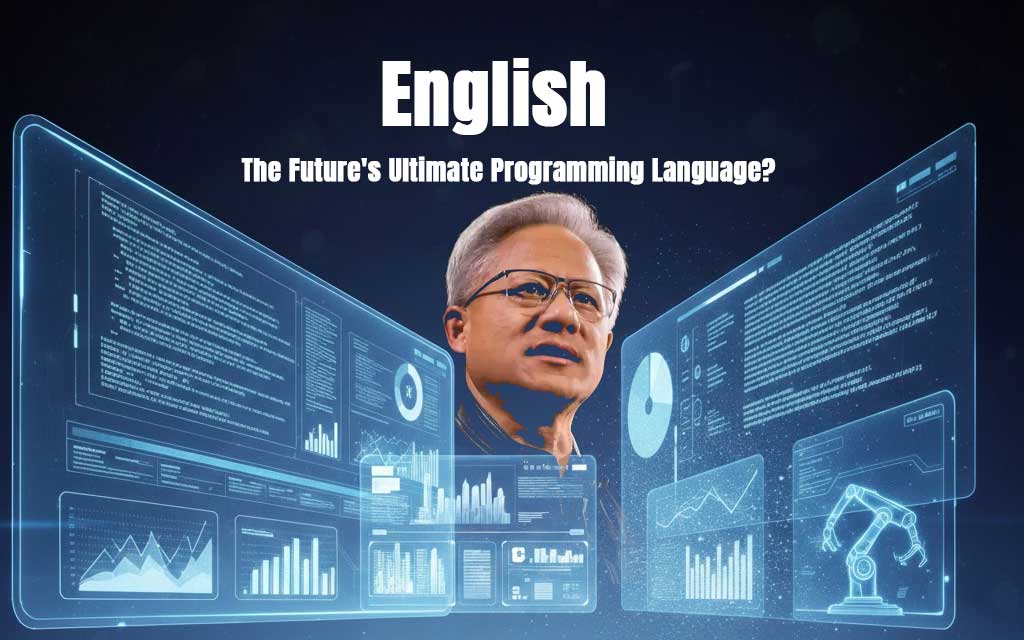 NVIDIA CEO Jensen Huang speaking about English becoming the future programming language at a global tech summit