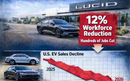 Lucid Motors factory and vehicles as company announces 12% U.S. workforce reduction during EV winter in February 2026