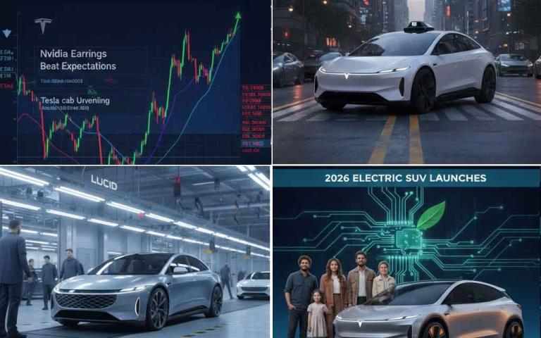 Tesla Cybercab robotaxi production in Texas as Nvidia earnings influence AI and EV market trends in 2026