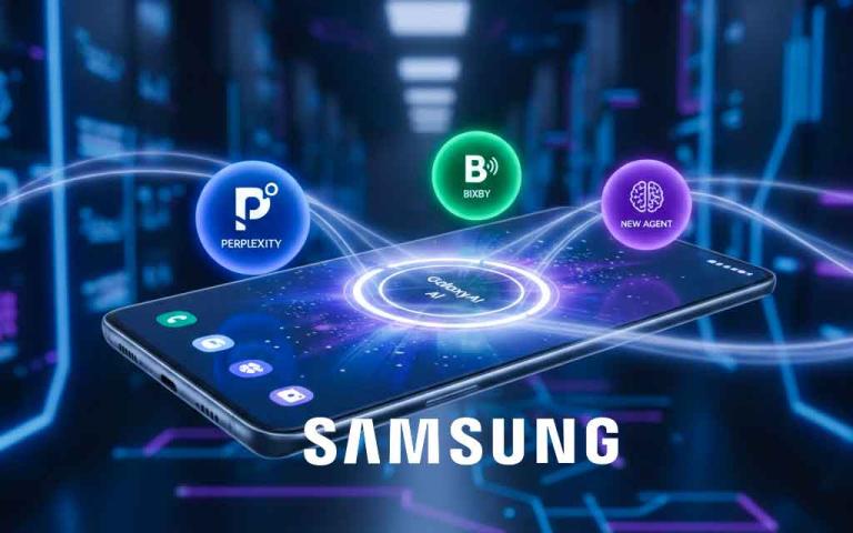 Samsung Galaxy S26 showing Perplexity AI Hey Plex integration in Galaxy AI multi agent system February 2026