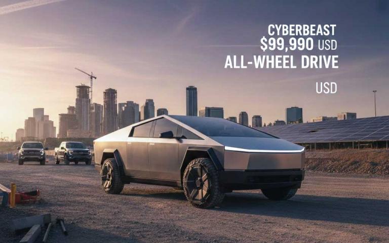 Tesla Cybertruck AWD and Cyberbeast models showcasing new 2026 pricing starting at $59,990